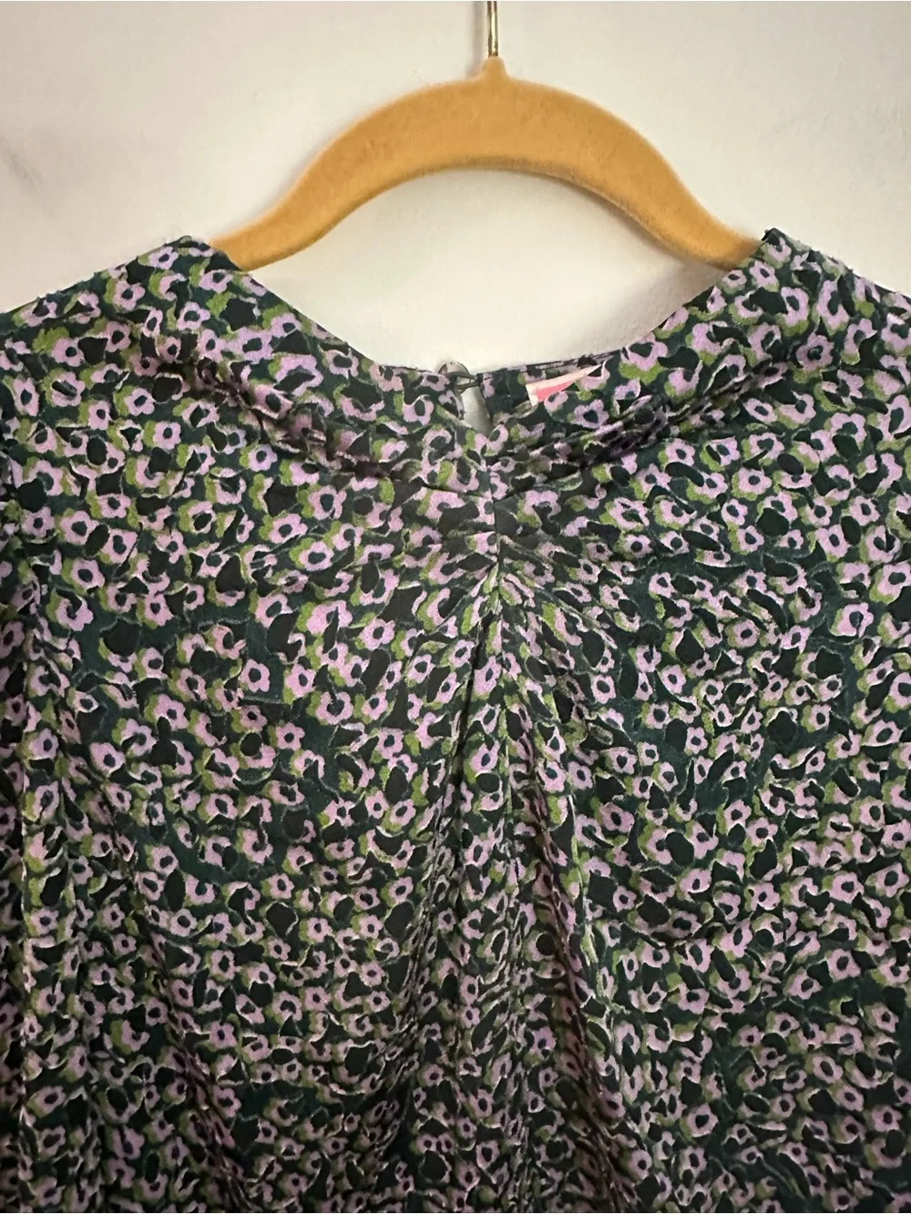 Kate Spade Flair Flora Ruffle Neck Blouse XXS Green Purple EUC